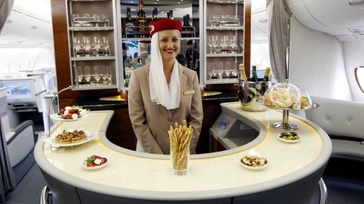 The business and first-class bar on Emirates A380 flights.