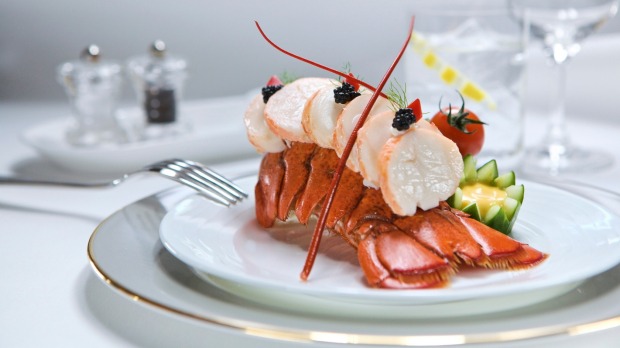 Fine dining in the sky: Lobster tail starter in Emirates business class.