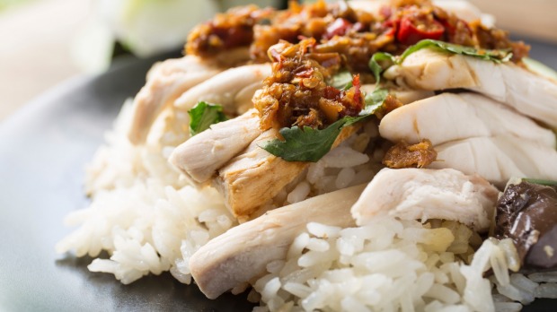 Singaporean favourite: Hainanese chicken with marinated rice.