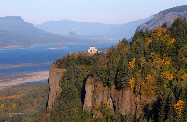 Vista House as seen from the Portland Women's Forum, Columbia River Gorge, Oregon.