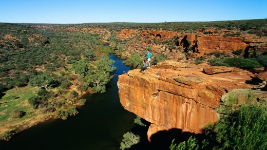 Tourists admire the view over the river at Hawk's Head, Kalbarri National Park.