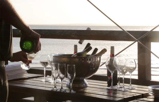 Champagne on arrival at the jetty.