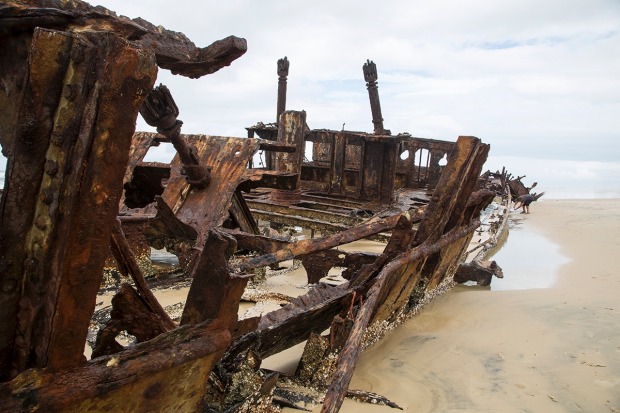 Not much left of the SS Maheno, as the tide washes over it every day.