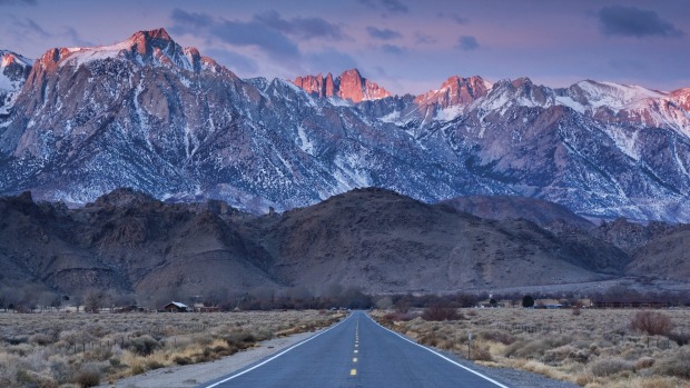 Eastern Sierra Nevada with Alabama Hills in foreground from State Highway 136 near Lone Pine.