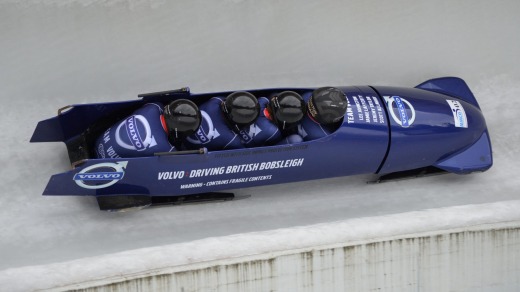 The Volvo bobsleigh at top speed.