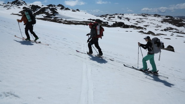 Daisy Dumas, Dave Herring and Adam West of Main Range Back Country, backcountry skiing, Thredbo.