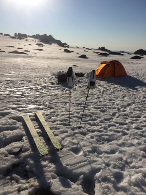 Tent in the snow.