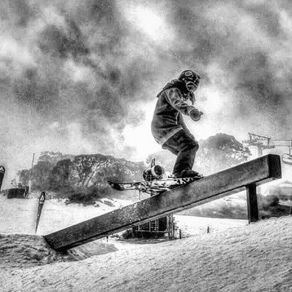 Pro shot: Drew on the fresh at Hotham #misssnowitall #skimaxholidays #pro