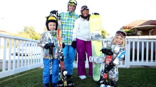 The Mason family - dad Simon, mum Kim and sons Kyle, 7, and Kane ,3 - are ready to hit the slopes in Perisher.