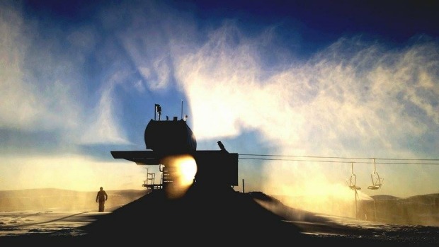 Snow builds ahead of the season ski opening at Falls Creek.