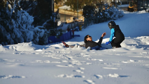 Plenty of man made snow on the Bourke street run at Mt Buller for the opening this weekend.