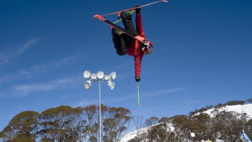 Russell Henshaw takes off at Perisher Terrain Park.
