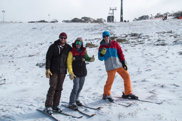 Skiing on the slopes of Perisher, which has seen 5cm of snow overnight, with temps dropping to -3 degrees.