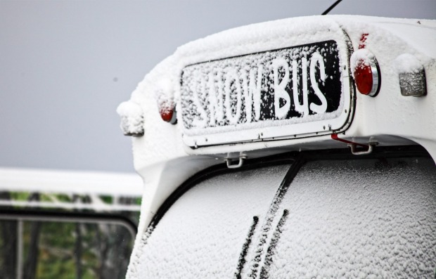 The 'Snow Bus' at Hotham. A further 3cm is expected to fall this weekend.