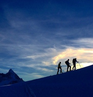 Backcountry ski touring in Mt Aspiring National Park, New Zealand.