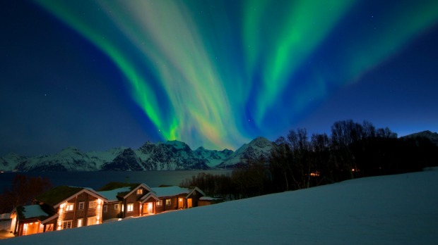 Aurora Borealis above the Lyngen Lodge.