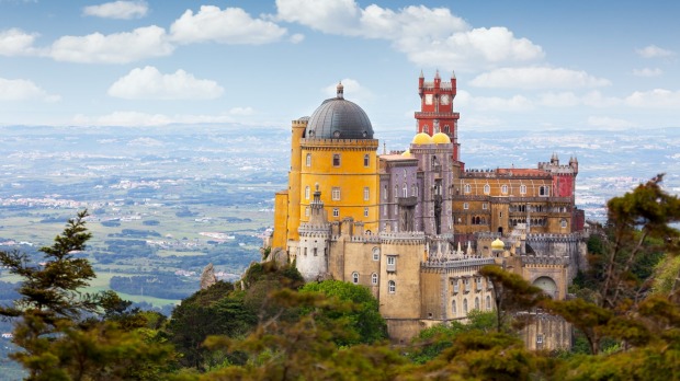 Aerial view of Palacio da Pena, Sintra, Lisbon.