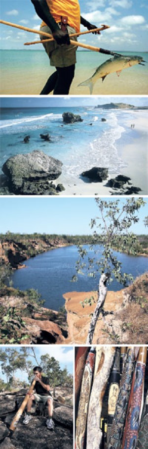 True country ... (from top, left to right) dinner is speared at Bawaka; Gove Peninsula coastline; Robinson River at ...