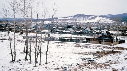 A view of the Siberian countryside from Trans-Siberian railway.