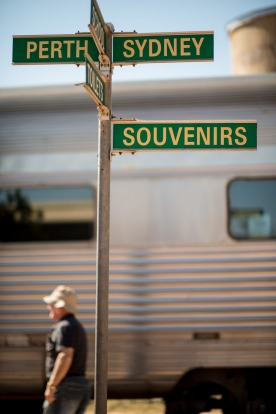 The Indian Pacific arrives at Cook, a Nullarbor railway settlement.