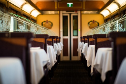 The Queen Adelaide dining carriage on the Indian Pacific train that journeys 4,352 kilometres between Sydney and ...