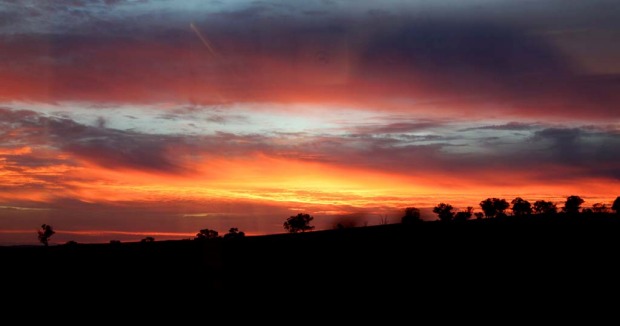 The sun sets as the train approaches Bathurst.