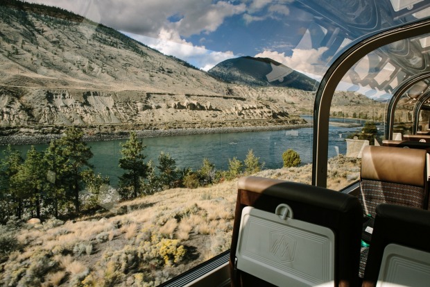 The Rocky Mountaineer's glass viewing dome offers spectacular viewing.
