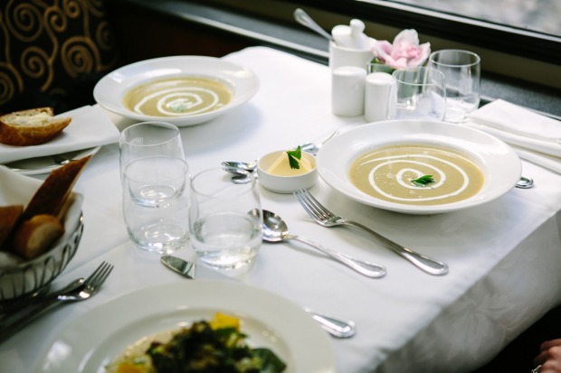 Fine dining on board the Rocky Mountaineer.