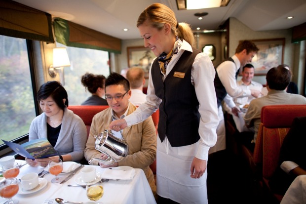Fine dining on board the Rocky Mountaineer.