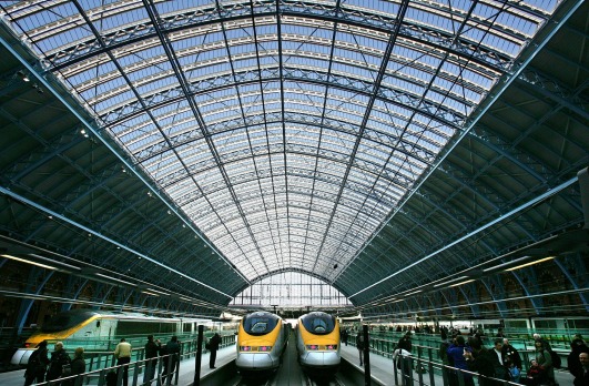 Eurostar trains at St Pancras International station in London.