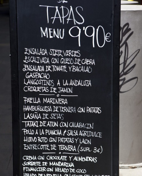 Tapas menu board, Madrid.