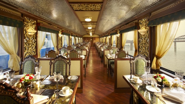 The Maharajas' Express can cost up to $3385 per night, per passenger. A a dining car on the Maharajas' Express.