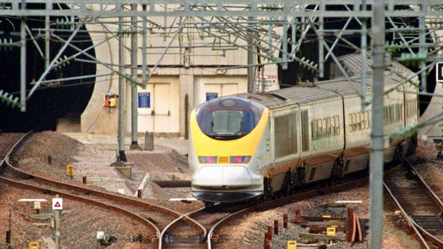 THE LONGEST UNDERSEA TUNNEL IN THE WORLD: A Eurostar train enters the Channel Tunnel in Calais, northern France.