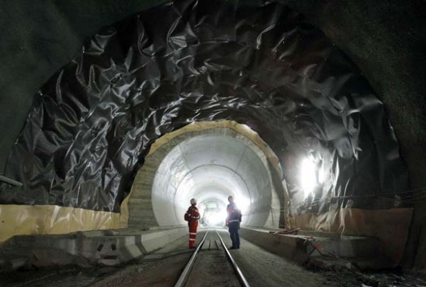 THE LONGEST RAILWAY TUNNEL IN THE WORLD: The ceremonial breakthrough in the 57-kilometre long Gotthard base tunnel ...