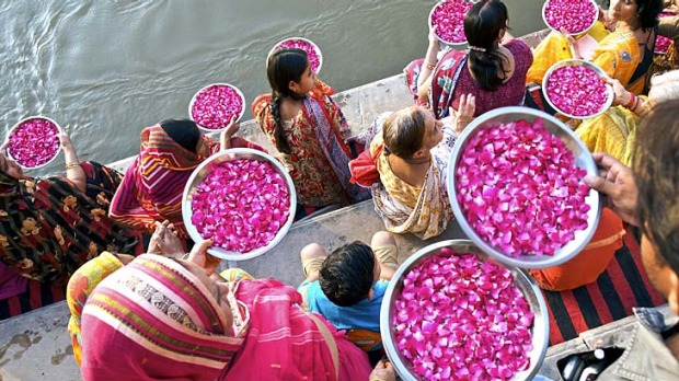 Moveable feast ... flower offering at Varanasi.