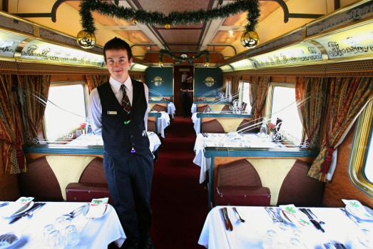 Fine dining in the desert ... the Indian Pacific's dining car.