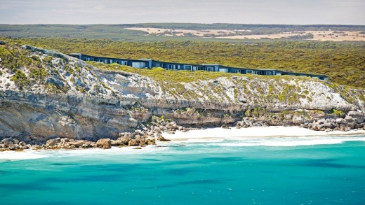 The Southern Ocean Lodge is perched on the cliff above Hanson Bay on Kangaroo Island.