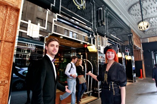 David Clarke (head concierge) and Philippa Coleman (director of chaos) at the QT hotel.