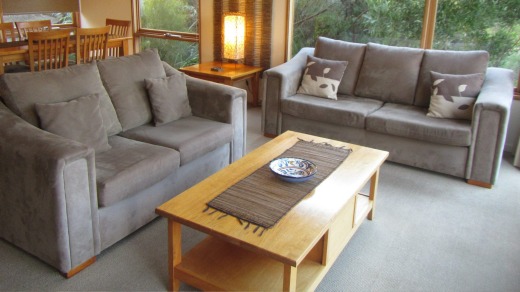 Loungeroom in the deluxe spa chalet.