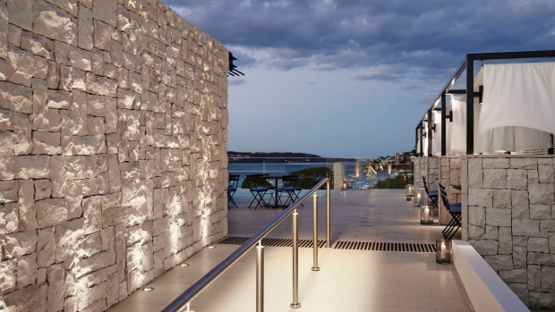 The entrance to the rooftop pool and lounge.