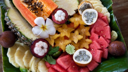 The food, such as this tropical fruit platter, is delicious.