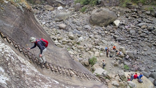 Chain ladder in the Amphitheatre in South Africa's Drakensberg Mountains.