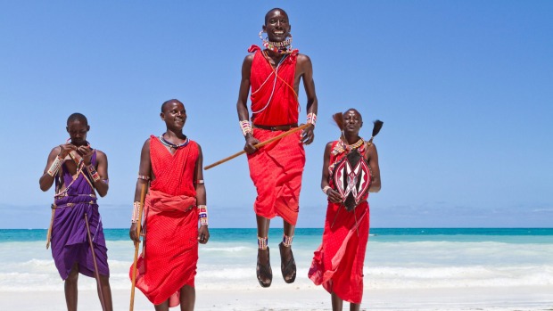 Leaping dance of the Massai in Kenya.