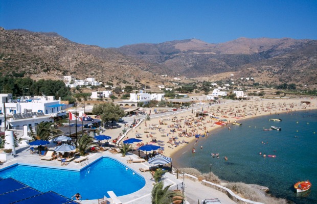 Wannabe-young backpacker party vibe: Milopotas Beach, Ios Island, Greece.