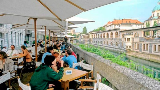 Riverside in the Slovenian capital, Ljubljana.