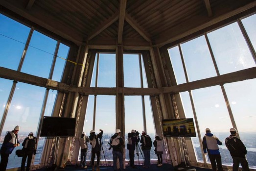 New York Port Authority officials unveil the stunning view from the top of One World Trade Centre, a 360-degree eagle’s ...