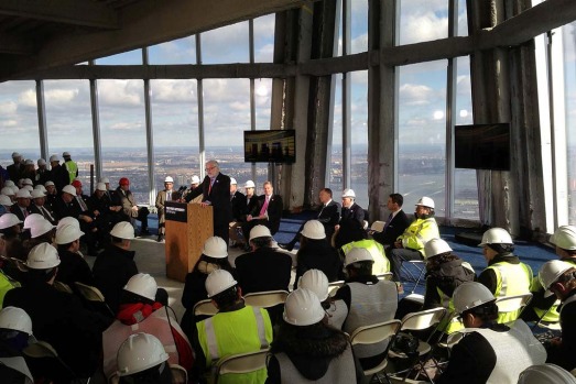 New York Port Authority officials unveil the stunning view from the top of One World Trade Centre, a 360-degree eagle’s ...