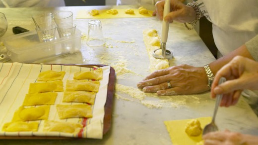 Cooking class: making ravioli in a Tuscan farm kitchen.