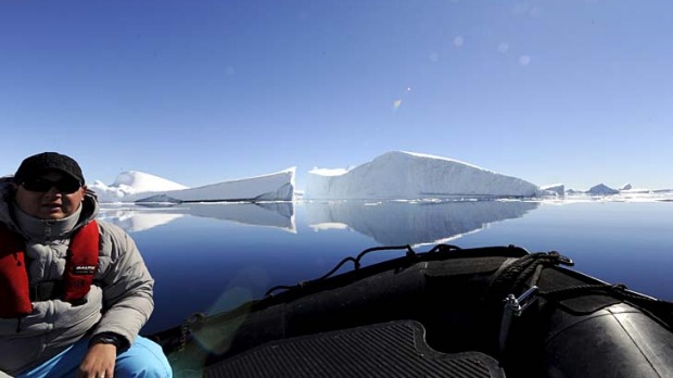 Cool ... Troy Conley among the Antarctic ice.