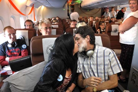 Lynda Du Vallier and Mike Auld from Brisbane aboard the NYE 09 airbus A380, the first time one has flown to Antarctica.